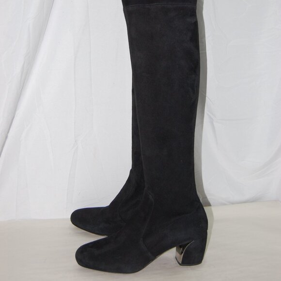 39/US9❤️ PRADA Stretch Suede Leather Over Knee High Heels Tall Boots ITALY OTK - Picture 1 of 15